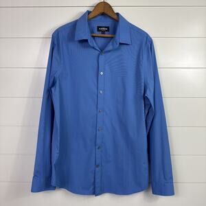 Express Performance Extra Slim Button Front Shirt Long Sleeve Blue sz L